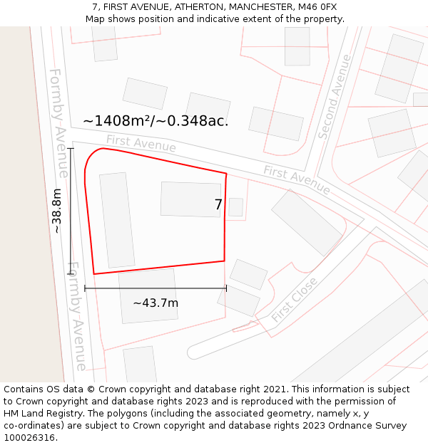 7, FIRST AVENUE, ATHERTON, MANCHESTER, M46 0FX: Plot and title map