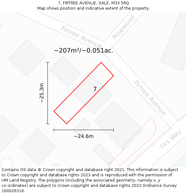 7, FIRTREE AVENUE, SALE, M33 5RQ: Plot and title map