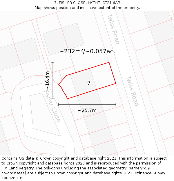 7, FISHER CLOSE, HYTHE, CT21 6AB: Plot and title map