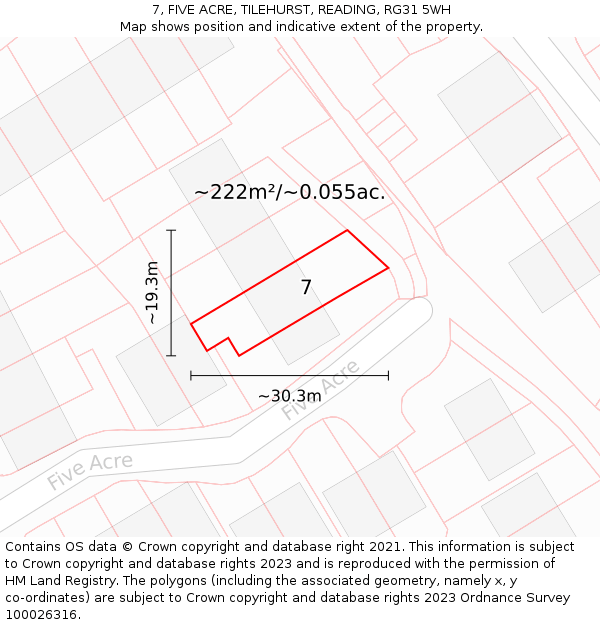 7, FIVE ACRE, TILEHURST, READING, RG31 5WH: Plot and title map