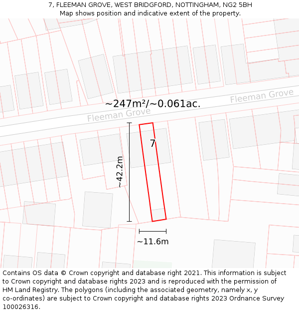 7, FLEEMAN GROVE, WEST BRIDGFORD, NOTTINGHAM, NG2 5BH: Plot and title map