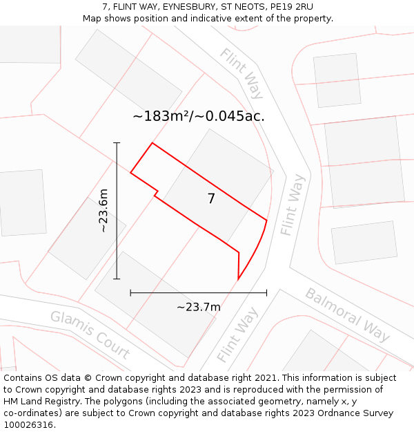 7, FLINT WAY, EYNESBURY, ST NEOTS, PE19 2RU: Plot and title map