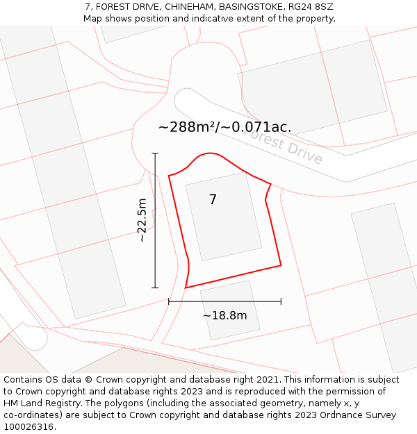 7, FOREST DRIVE, CHINEHAM, BASINGSTOKE, RG24 8SZ: Plot and title map