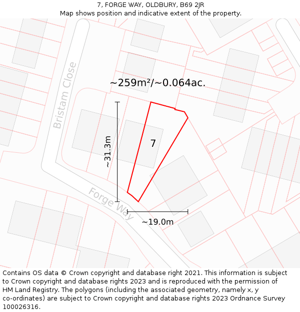 7, FORGE WAY, OLDBURY, B69 2JR: Plot and title map