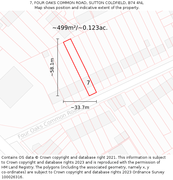 7, FOUR OAKS COMMON ROAD, SUTTON COLDFIELD, B74 4NL: Plot and title map