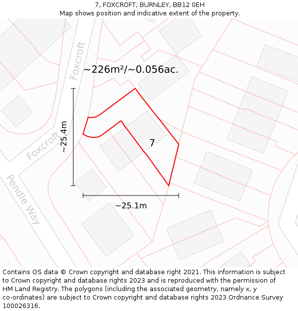 7, FOXCROFT, BURNLEY, BB12 0EH: Plot and title map