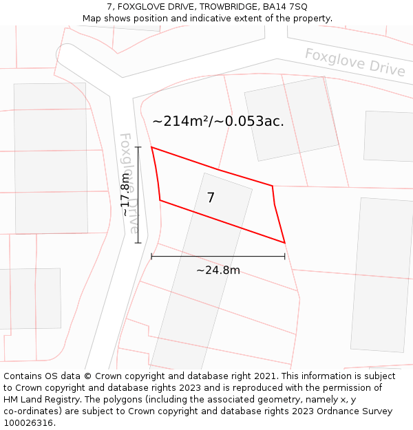 7, FOXGLOVE DRIVE, TROWBRIDGE, BA14 7SQ: Plot and title map