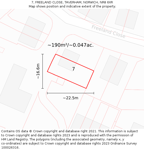 7, FREELAND CLOSE, TAVERHAM, NORWICH, NR8 6XR: Plot and title map