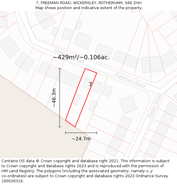 7, FREEMAN ROAD, WICKERSLEY, ROTHERHAM, S66 2HH: Plot and title map