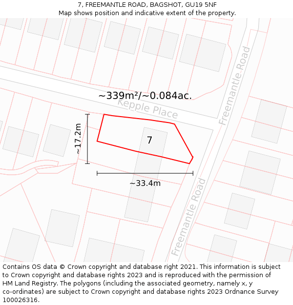 7, FREEMANTLE ROAD, BAGSHOT, GU19 5NF: Plot and title map