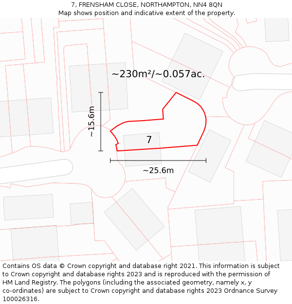 7, FRENSHAM CLOSE, NORTHAMPTON, NN4 8QN: Plot and title map