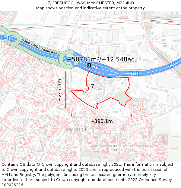 7, FRESHPOOL WAY, MANCHESTER, M22 4UB: Plot and title map