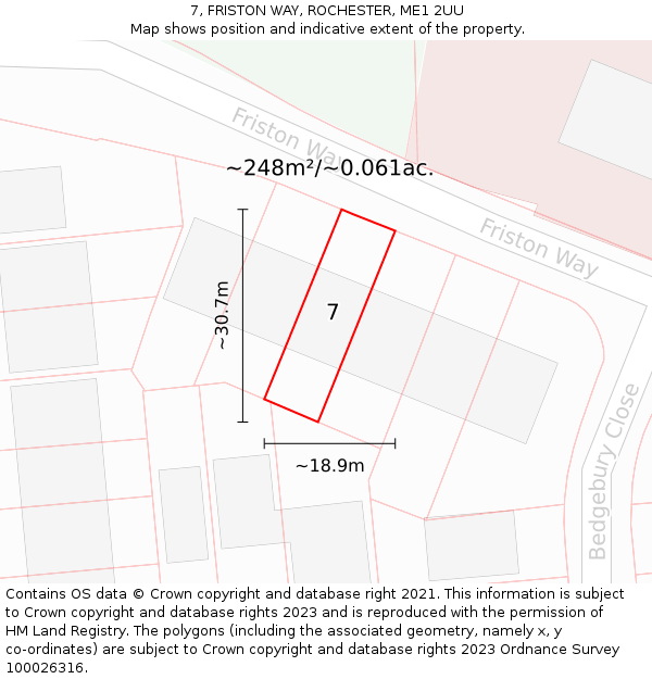 7, FRISTON WAY, ROCHESTER, ME1 2UU: Plot and title map