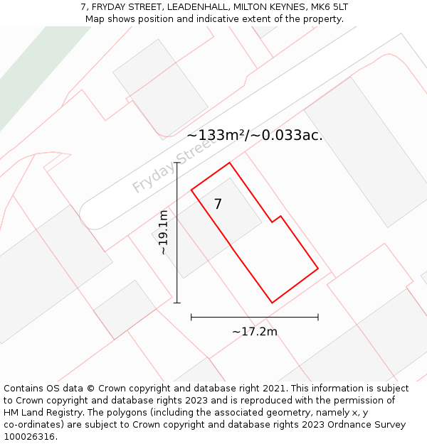 7, FRYDAY STREET, LEADENHALL, MILTON KEYNES, MK6 5LT: Plot and title map