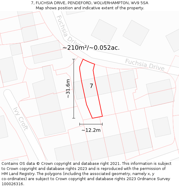 7, FUCHSIA DRIVE, PENDEFORD, WOLVERHAMPTON, WV9 5SA: Plot and title map
