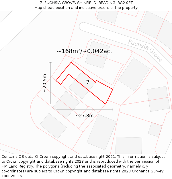 7, FUCHSIA GROVE, SHINFIELD, READING, RG2 9ET: Plot and title map