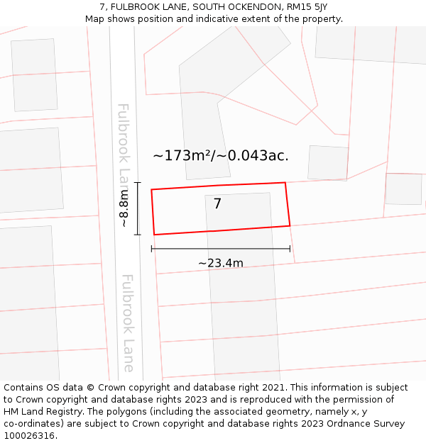 7, FULBROOK LANE, SOUTH OCKENDON, RM15 5JY: Plot and title map