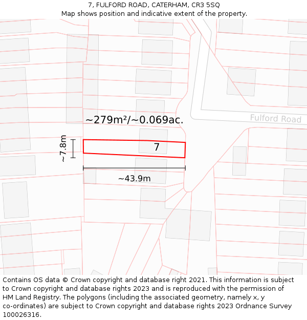 7, FULFORD ROAD, CATERHAM, CR3 5SQ: Plot and title map