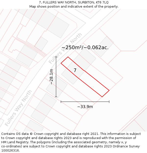 7, FULLERS WAY NORTH, SURBITON, KT6 7LQ: Plot and title map