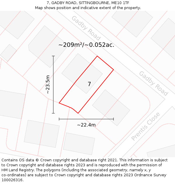 7, GADBY ROAD, SITTINGBOURNE, ME10 1TF: Plot and title map