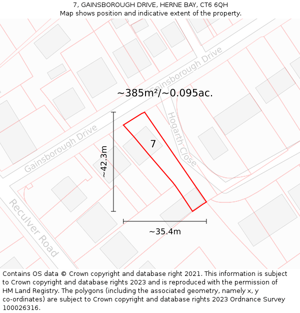 7, GAINSBOROUGH DRIVE, HERNE BAY, CT6 6QH: Plot and title map