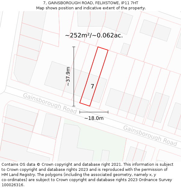 7, GAINSBOROUGH ROAD, FELIXSTOWE, IP11 7HT: Plot and title map