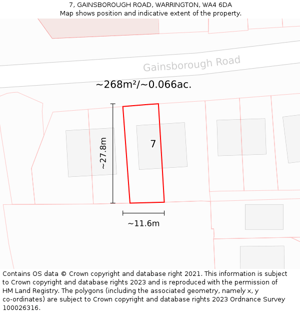 7, GAINSBOROUGH ROAD, WARRINGTON, WA4 6DA: Plot and title map