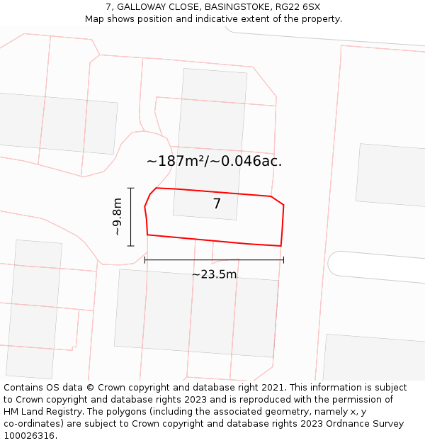 7, GALLOWAY CLOSE, BASINGSTOKE, RG22 6SX: Plot and title map