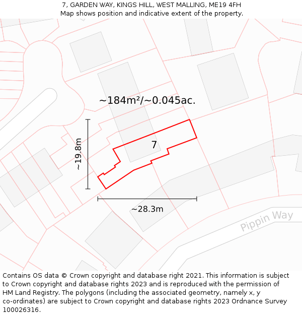 7, GARDEN WAY, KINGS HILL, WEST MALLING, ME19 4FH: Plot and title map