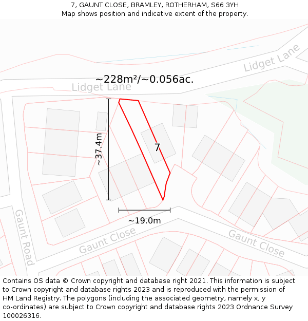 7, GAUNT CLOSE, BRAMLEY, ROTHERHAM, S66 3YH: Plot and title map