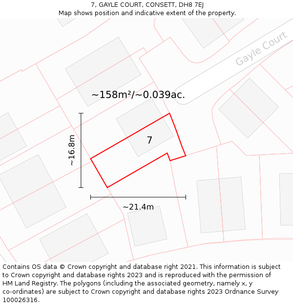 7, GAYLE COURT, CONSETT, DH8 7EJ: Plot and title map