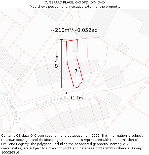 7, GERARD PLACE, OXFORD, OX4 3HD: Plot and title map