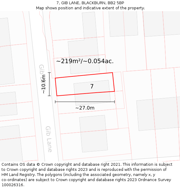 7, GIB LANE, BLACKBURN, BB2 5BP: Plot and title map