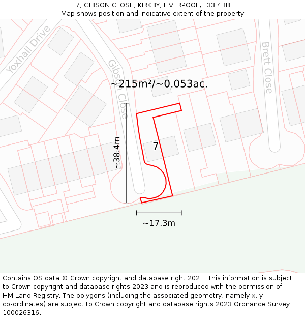 7, GIBSON CLOSE, KIRKBY, LIVERPOOL, L33 4BB: Plot and title map