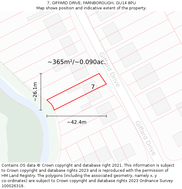 7, GIFFARD DRIVE, FARNBOROUGH, GU14 8PU: Plot and title map