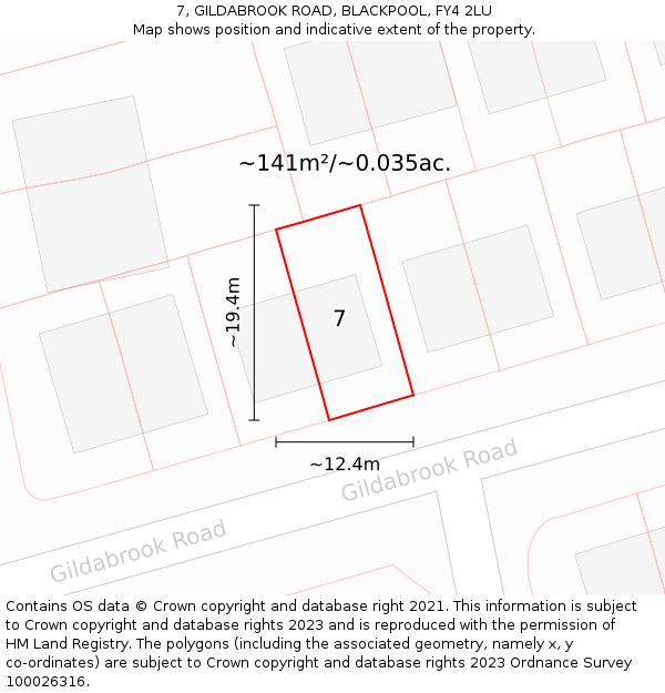 7, GILDABROOK ROAD, BLACKPOOL, FY4 2LU: Plot and title map