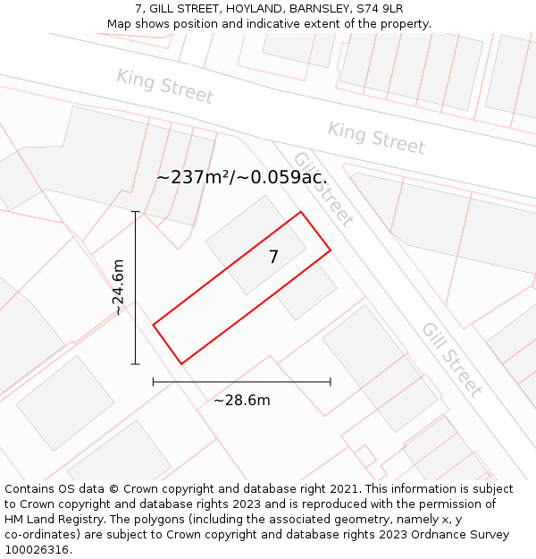7, GILL STREET, HOYLAND, BARNSLEY, S74 9LR: Plot and title map