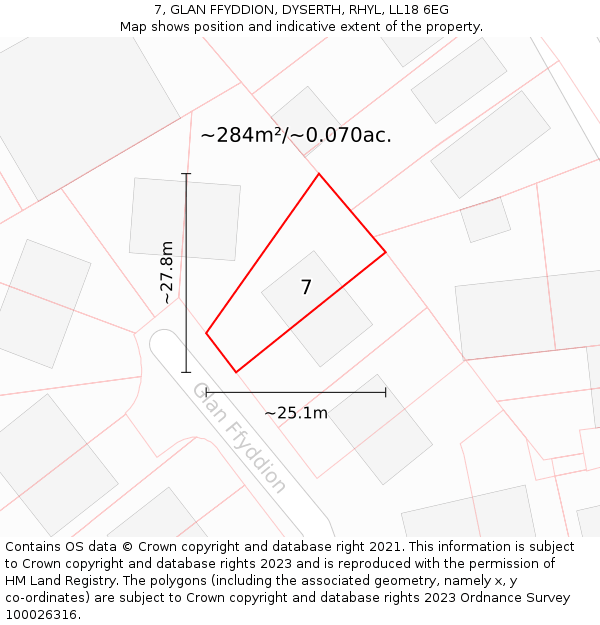 7, GLAN FFYDDION, DYSERTH, RHYL, LL18 6EG: Plot and title map