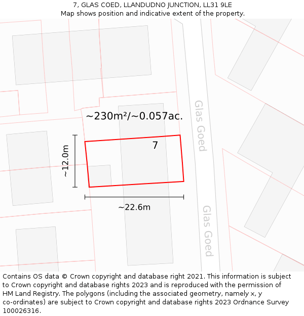 7, GLAS COED, LLANDUDNO JUNCTION, LL31 9LE: Plot and title map