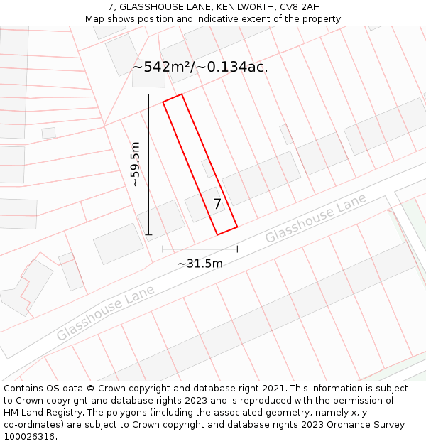 7, GLASSHOUSE LANE, KENILWORTH, CV8 2AH: Plot and title map