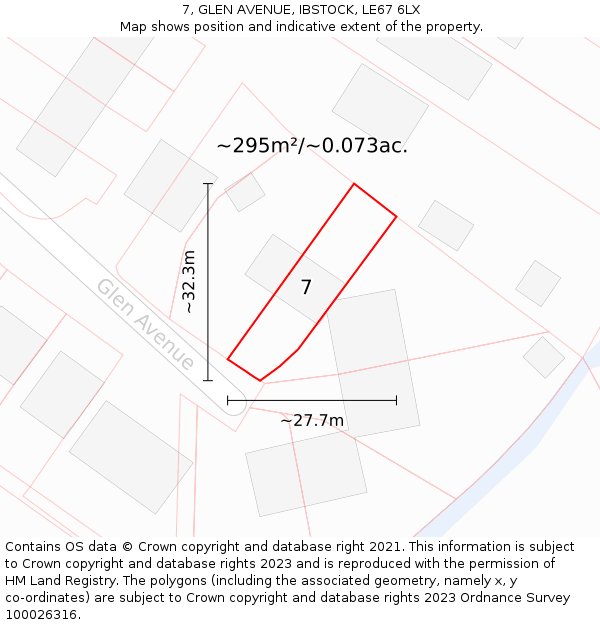 7, GLEN AVENUE, IBSTOCK, LE67 6LX: Plot and title map