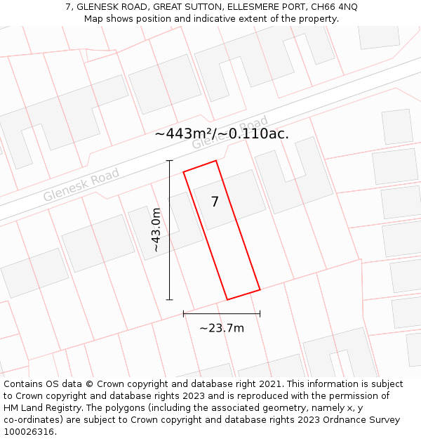 7, GLENESK ROAD, GREAT SUTTON, ELLESMERE PORT, CH66 4NQ: Plot and title map