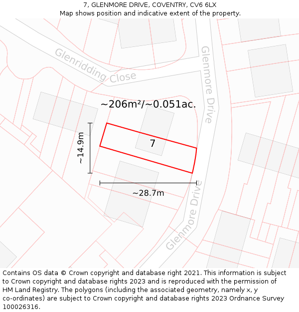 7, GLENMORE DRIVE, COVENTRY, CV6 6LX: Plot and title map