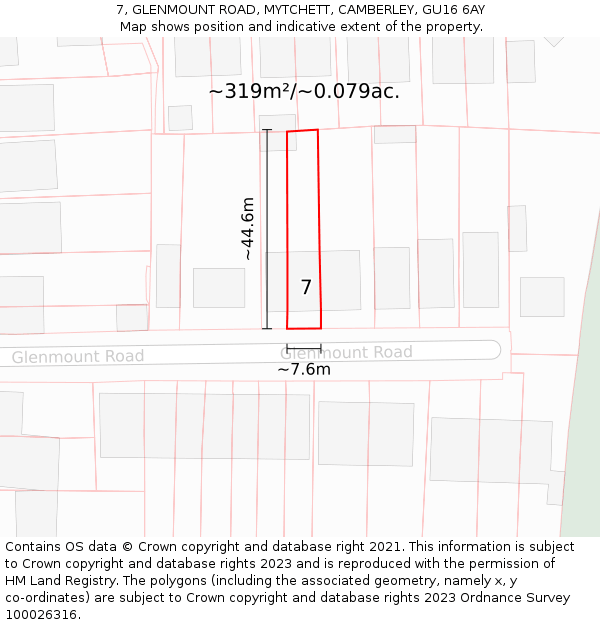 7, GLENMOUNT ROAD, MYTCHETT, CAMBERLEY, GU16 6AY: Plot and title map