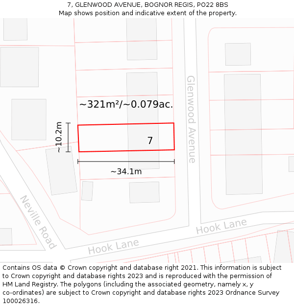 7, GLENWOOD AVENUE, BOGNOR REGIS, PO22 8BS: Plot and title map