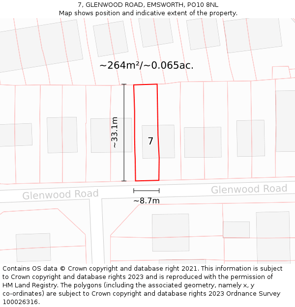 7, GLENWOOD ROAD, EMSWORTH, PO10 8NL: Plot and title map