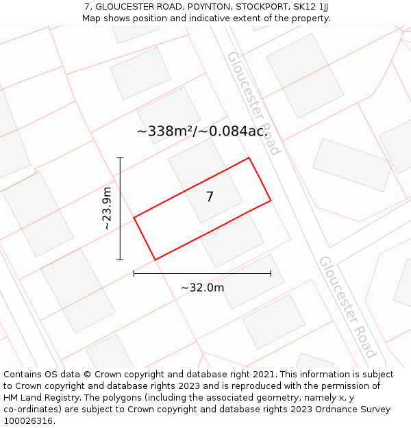 7, GLOUCESTER ROAD, POYNTON, STOCKPORT, SK12 1JJ: Plot and title map
