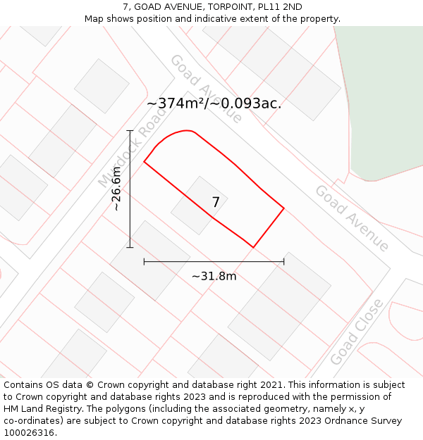 7, GOAD AVENUE, TORPOINT, PL11 2ND: Plot and title map