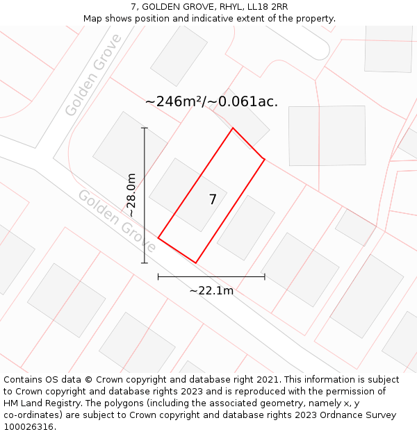 7, GOLDEN GROVE, RHYL, LL18 2RR: Plot and title map