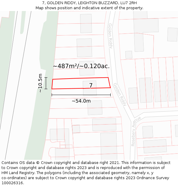 7, GOLDEN RIDDY, LEIGHTON BUZZARD, LU7 2RH: Plot and title map
